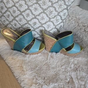 Stylish Blue and Green Wedge Sandals
